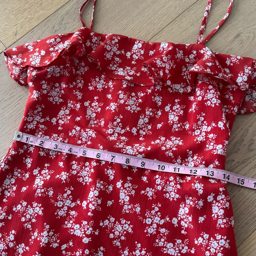 Acoa Ruffled Floral Red Dress Small - Picture 5 of 8